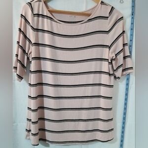 Apt. 9 Pink & Black Horizontal Striped Short Sleeve Top - Size Large